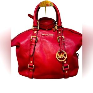Michael Kors Red Nouveau Hamilton Pebble Leather Satchel. With Dust bag.